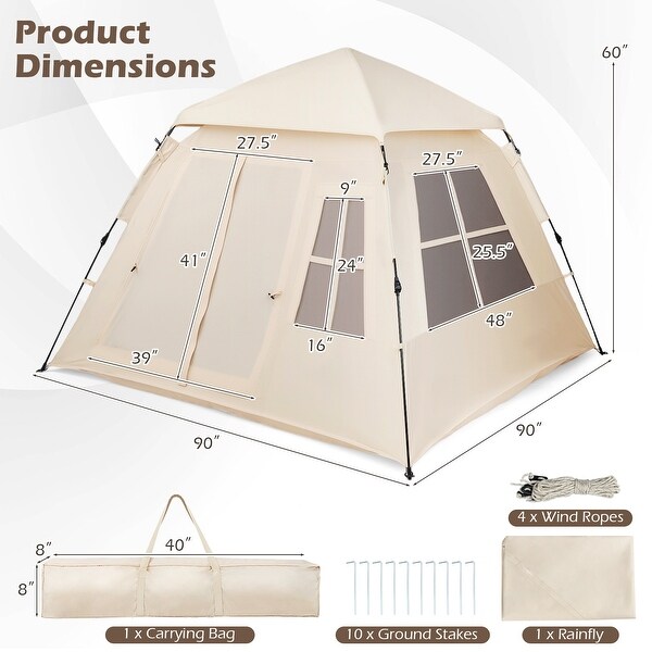 Gymax 4 Person Camping Tent w/Rainfly Mesh Windows 2 Doors