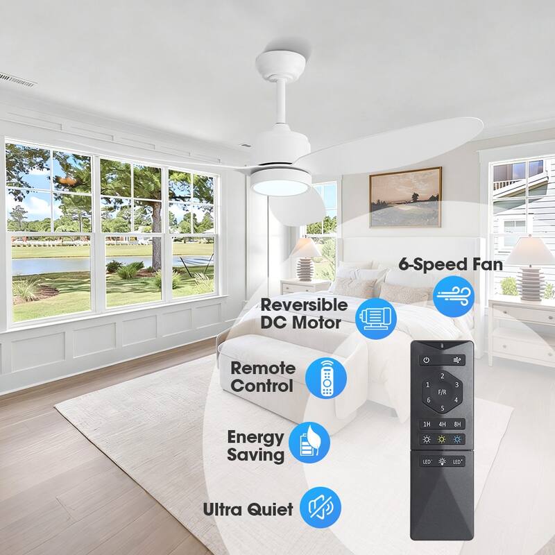 MLiAN 42 in 3 ABS Blades Indoor and Outdoor Ceiling Fan with Integrated LED and Remote Downrod