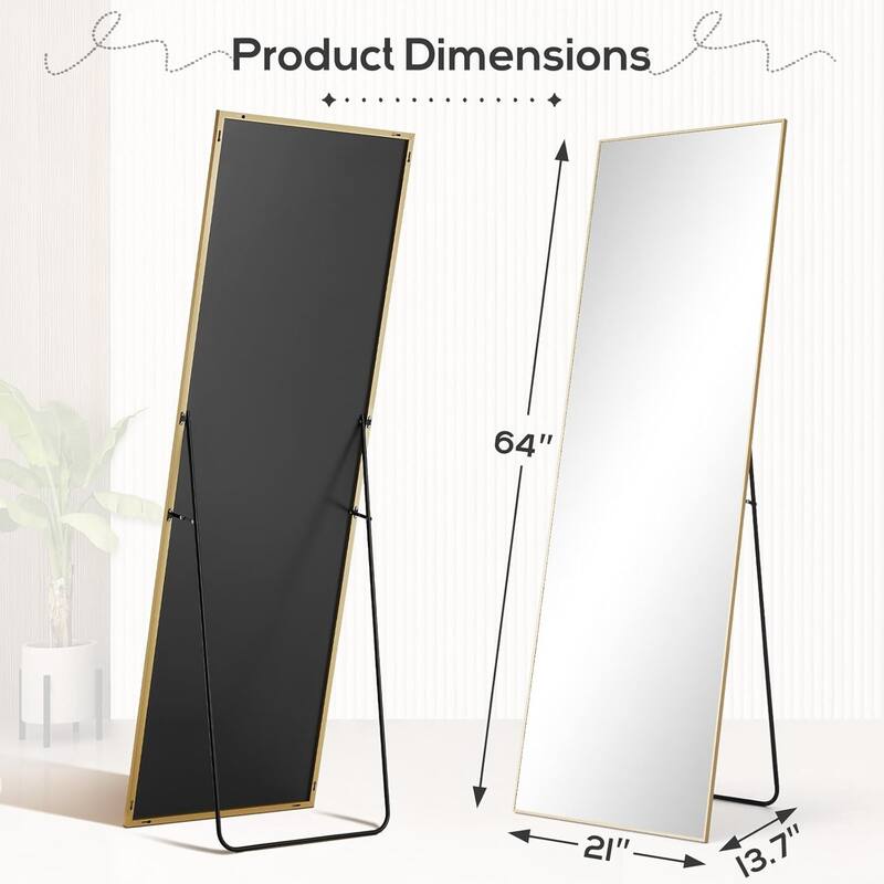 Mirror Full Length, 21"x64" Body Wall Mirrors, Floor Standing, Large Tall Mirror with Stand Aluminum Alloy Frames