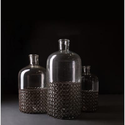 Decorative Glass Bottle/Vase Dia 5" & H 10" -ST - CLEAR - CLEAR