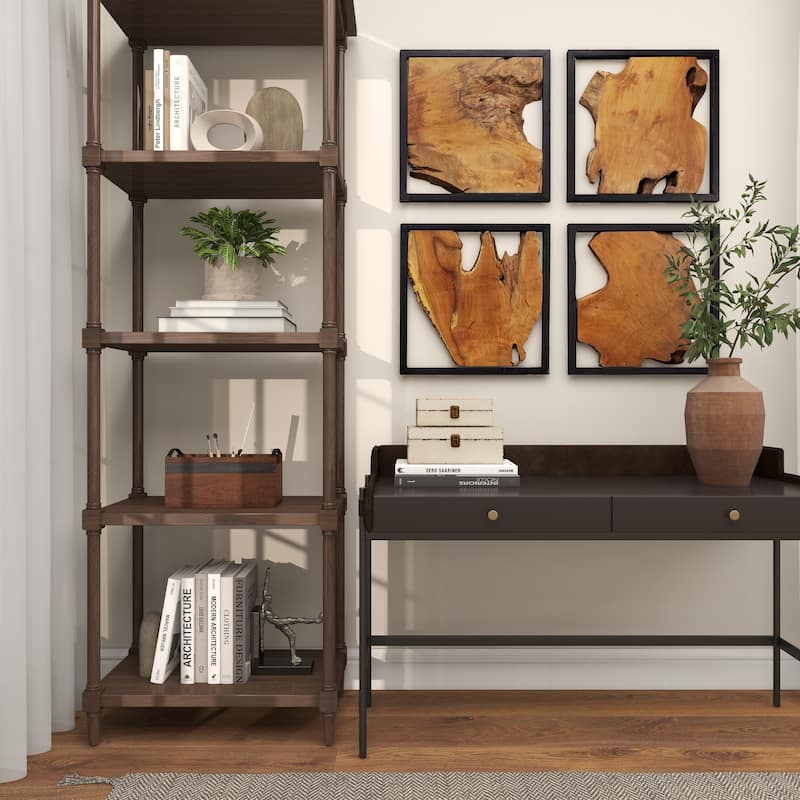 Modern Mango Wood 3 Section Tray with Black Metal Handles - Brown or Beige