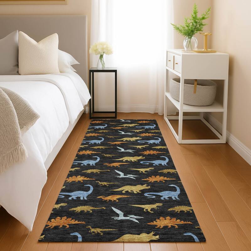Machine Washable Indoor/ Outdoor Modern Dinosaur Chantille Rug