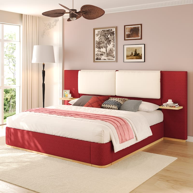 Upholstered Platform Bed with Panel, Soft Rounded Corners