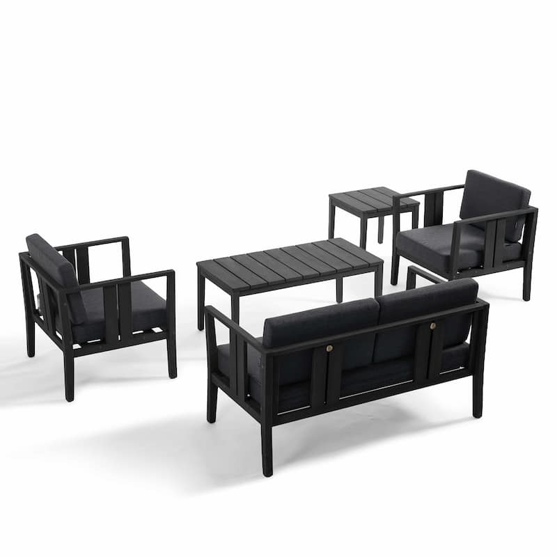 5-Piece Patio Furniture Solid Teak Outdoor Conversation Set