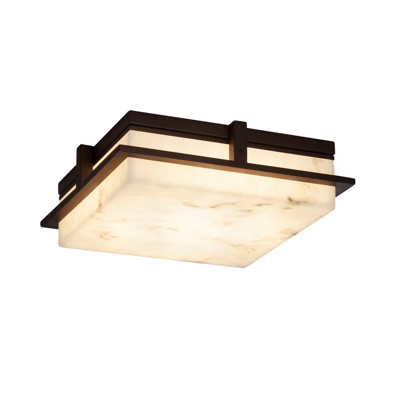 Justice Design LumenAria Avalon Dark Bronze 14-inch Large LED Flush Mount, Faux Alabaster Shade - Dark Bronze