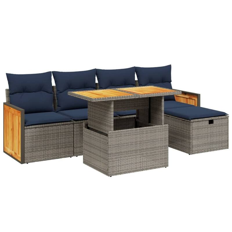 vidaXL Patio Sofa Set with Cushions Outdoor Furniture 6 Piece Poly Rattan