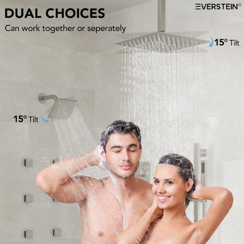 Thermostatic Rainfall Shower System with Handheld Spray, 16" & 6" Dual Shower Head and 6 Body Jets