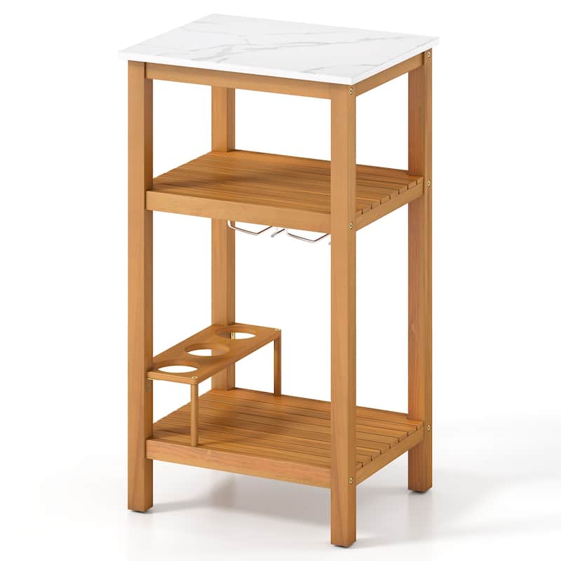 Natural Acacia Wood Resin Outdoor Buffet Cabinet with Faux Marble Top and Drawers - 20" x 16" x 36" - Natural