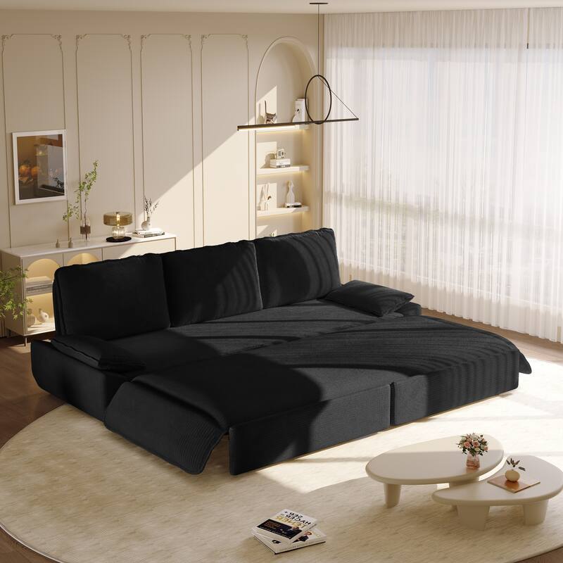 94.5" Corduroy Sofa Bed, 3-in-1 Convertible Sleeper Sofa Couch, Pull Out Sofa Bed, Space-Saving Upholstered Sofa