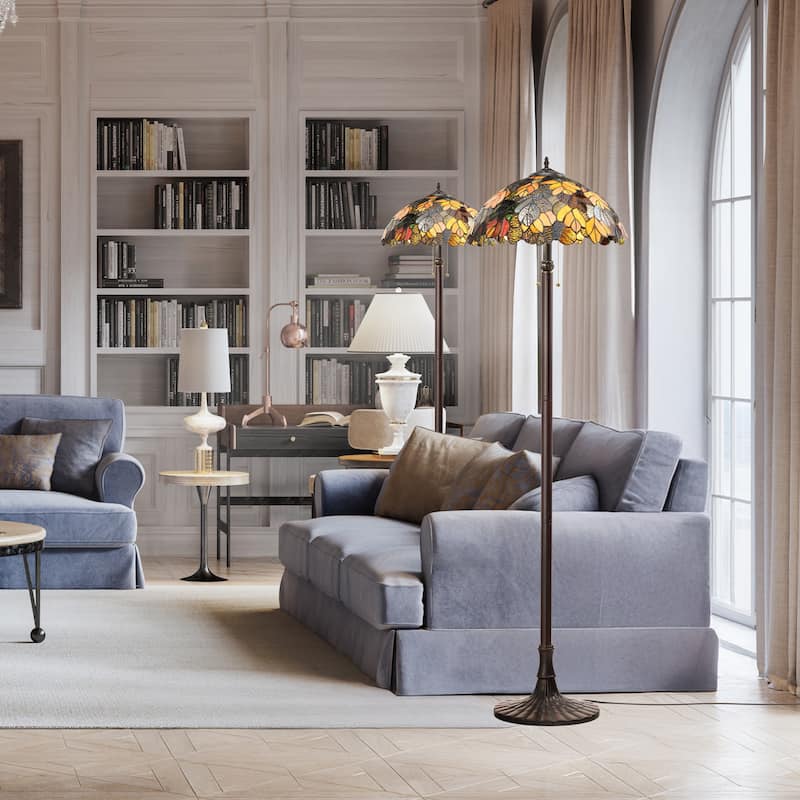 Emily River of Goods Autumn Leaves Stained Glass 62-Inch Floor Lamp - 18" x 18" x 62"