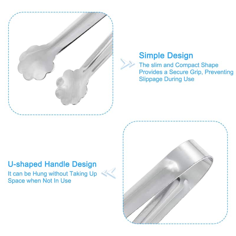 Serving Tongs, 6pcs 4.5 Inch Stainless Steel Ice Tongs, Mini Sugar Tong - Silver