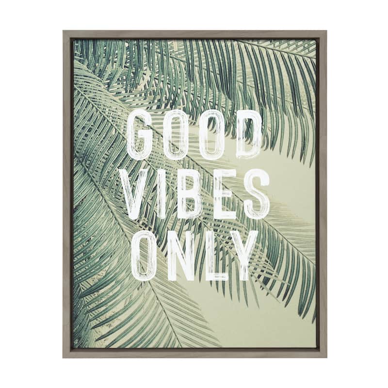 Kate and Laurel Sylvie Vintage Tropical Palms Good Vibes Only Framed Canvas by The Creative Bunch Studio - 18x24 - Plastic - Grey