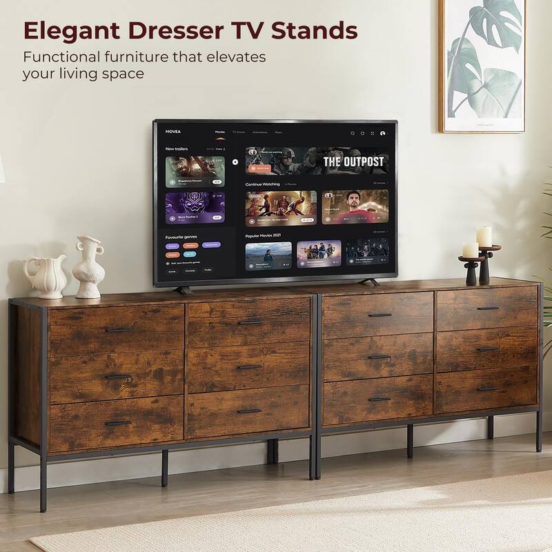 Rustic Wood Dresser with 6 Drawers, Wide 48'' Brown TV Stand with Storage