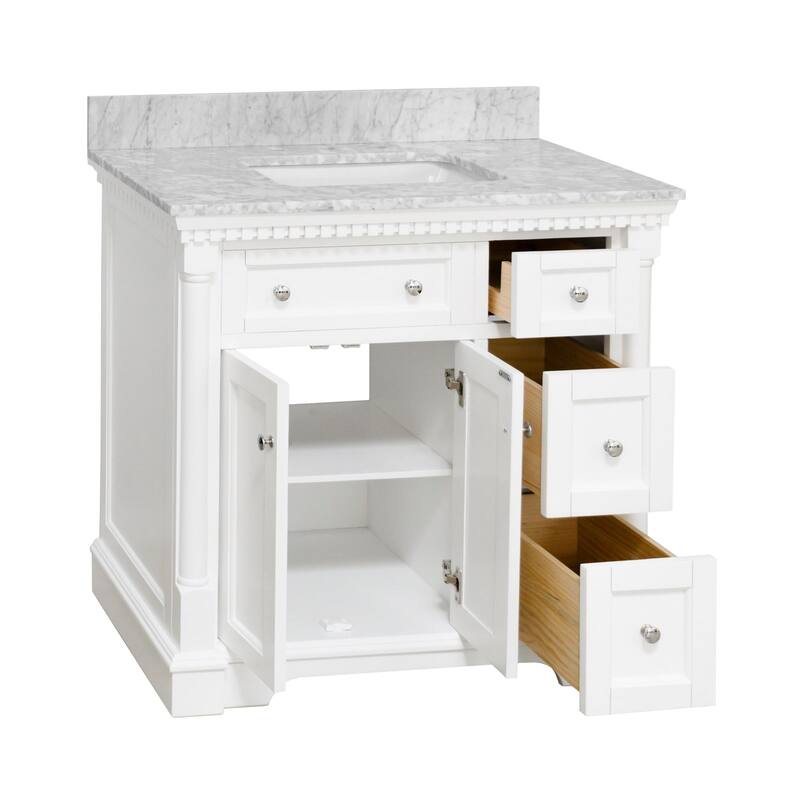 KitchenBathCollection Sydney 36" Bathroom Vanity with Carrara Marble Top