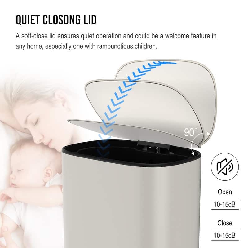 Black Grey 13 Gallon 50L Step-on Kitchen Trash Can with Soft Close for Home,Office
