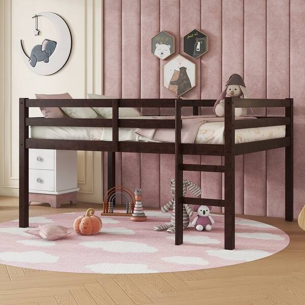 slide 2 of 6, Rubber Wood Full Loft Bed with Ladder,Espresso Espresso