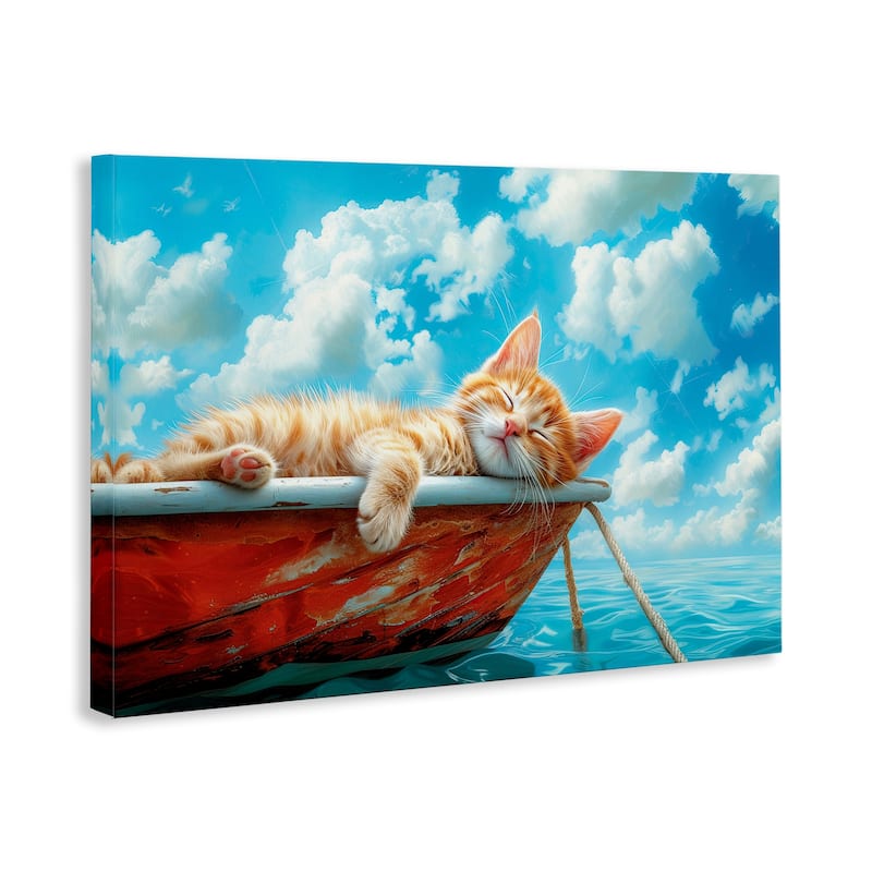 Stupell Sleeping Cat on Boat Canvas Wall Art Design By Parable Visions