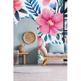 Pink Flowers With Blue Leaves Wallpaper Bed Bath Beyond 34987366