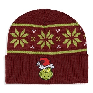 Dr. Seuss The Grinch Ugly Sweater Embroidered Grinch Adult Knit Cuff