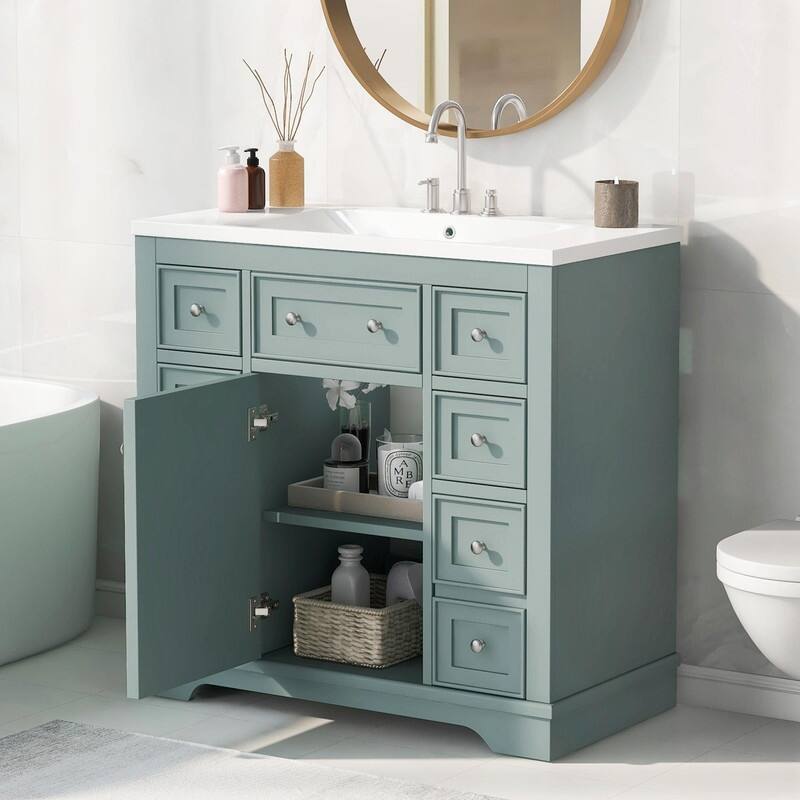 36" Bathroom Vanity with Sink Combo: Cabinet, Six Drawers