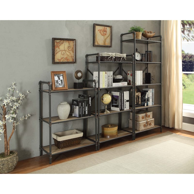 Vendone Antique Oak and Sandy Grey 4-tier Bookcase