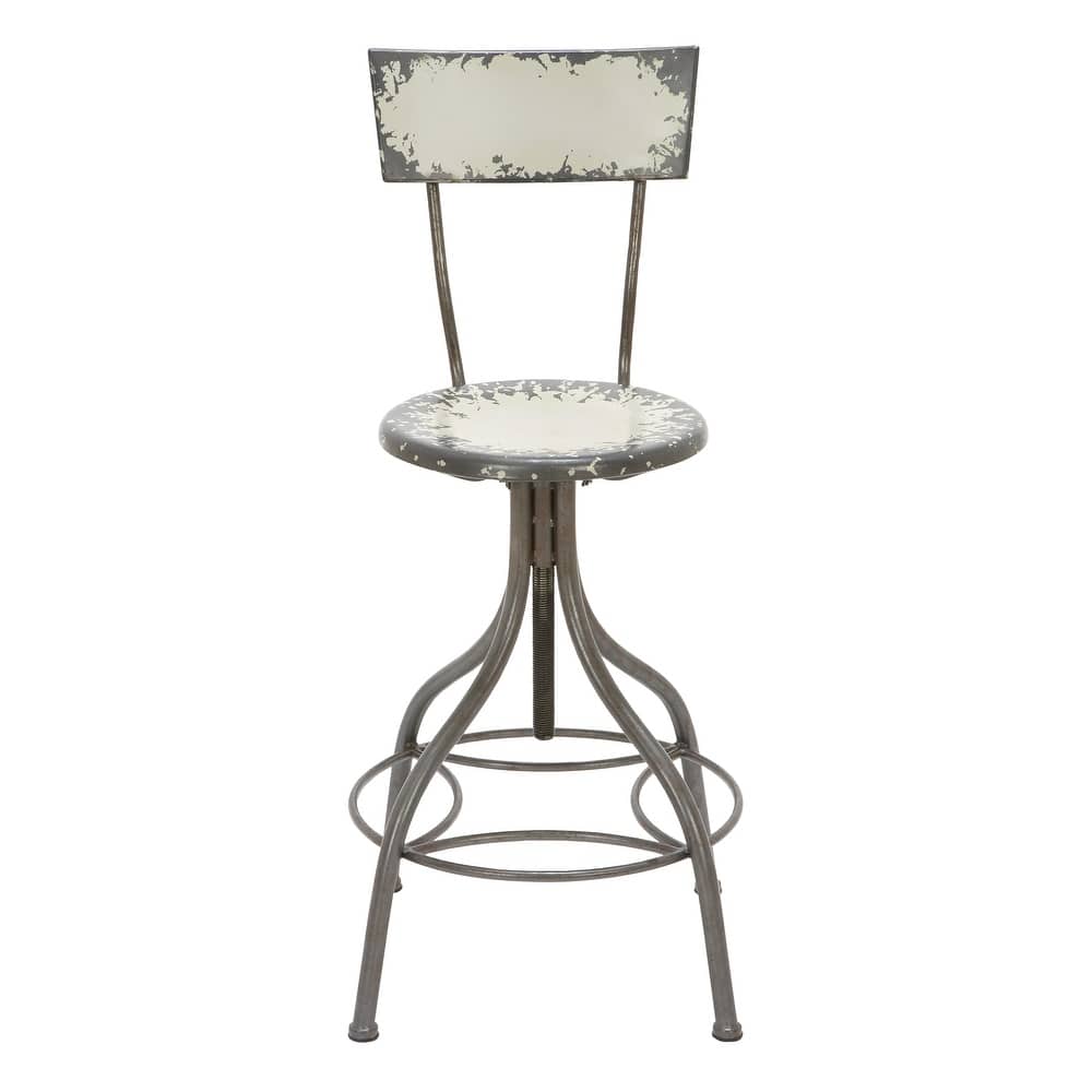 Metal Distressed Bar Stool with Gunmetal Legs and Backrest -Teal, Beige or Red - Roche River Decor