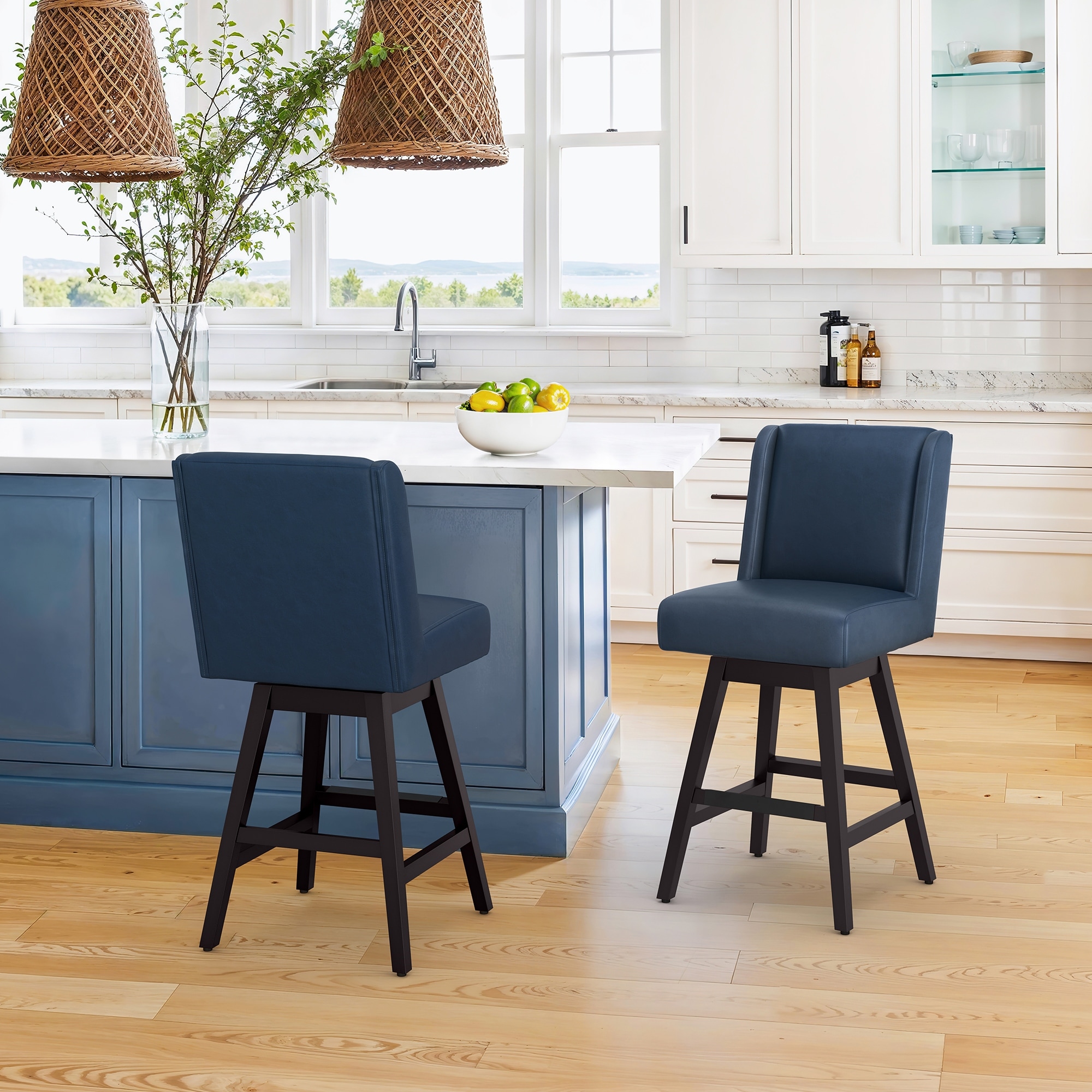 Mordern 360°Swivel Counter Height Bar Stools, Upholstered Barstool with with back for Kitchen Island, Dining Room