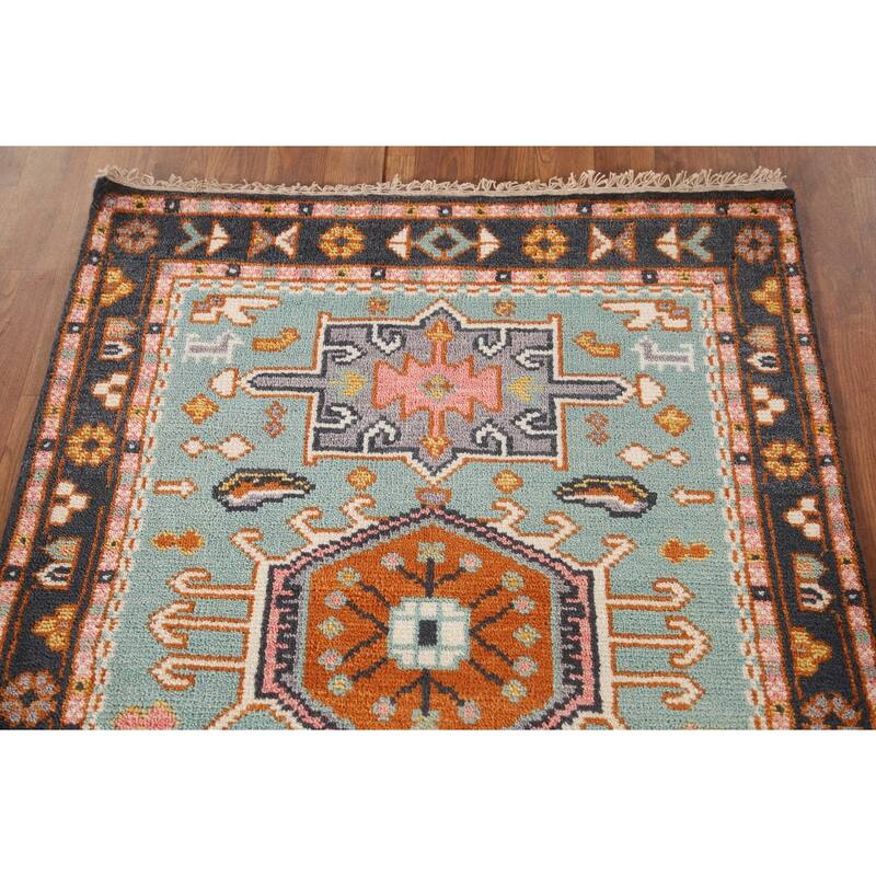 Turquoise / Green Kazak Oriental Foyer Rug Handmade Wool Carpet - 3'1" x 5'0"