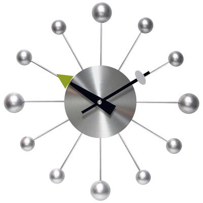 Orb Spoke Midcentury Modern 15 inch Retro Starburst Ball Wall Clock Quiet Quartz Movement Mid Century Modern Decorative (Silver)