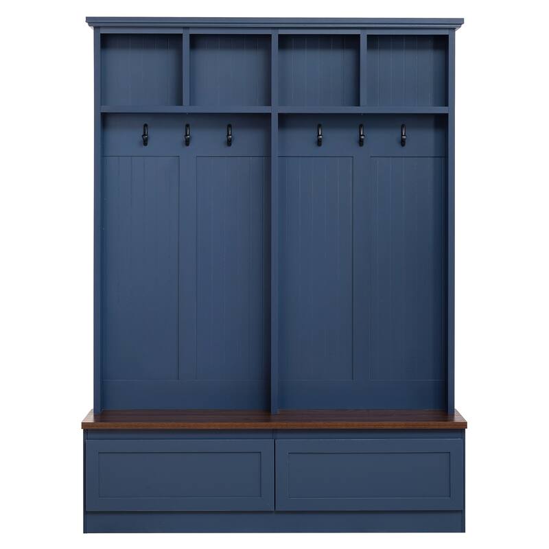 Farmhouse 4-in-1 Hall Tree with Wood Grain Bench and Storage Drawers - 55.9" W × 15" D × 75.6" H