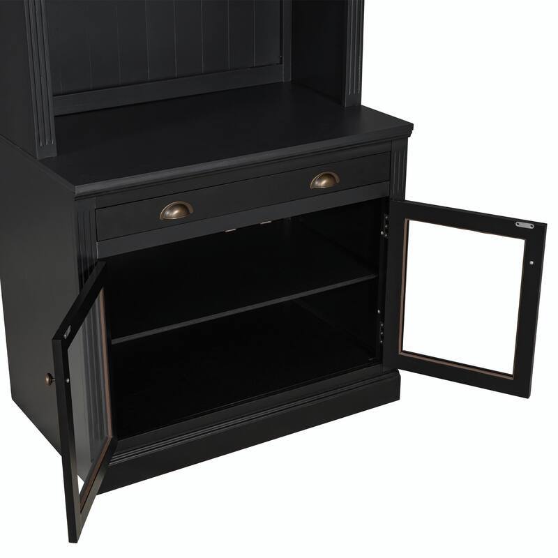 83.4" Tall Bookshelf, Modern Bookcase with 2 Glass Doors, 1 Drawer & Open Shelves