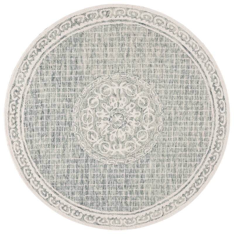 SAFAVIEH Handmade Ebony Rikie Modern & Contemporary Wool Rug - 6' Round - Grey/Ivory