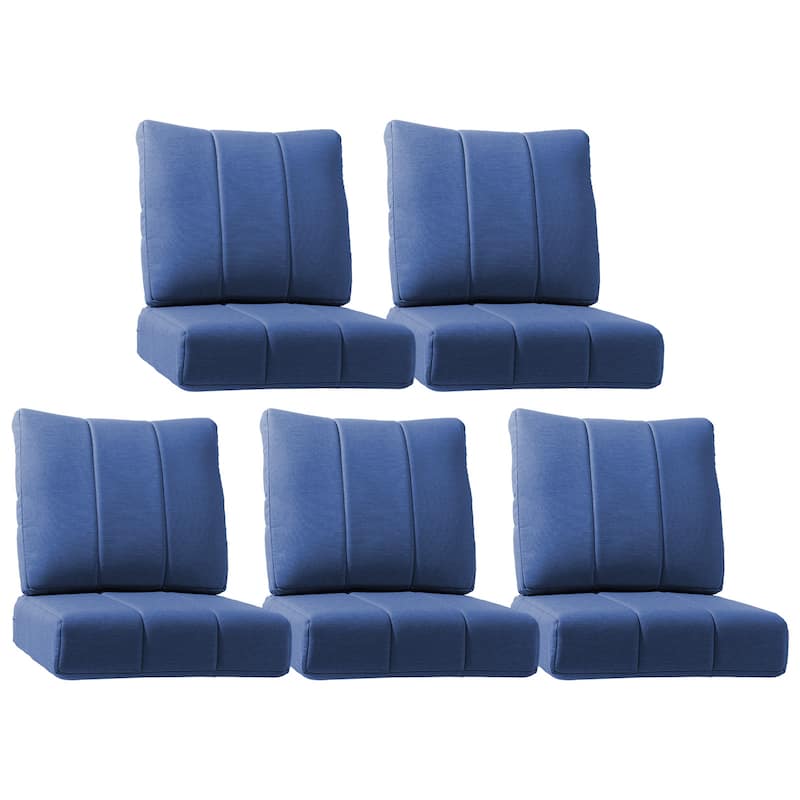 Gymojoy 24"x24"x6" Patio Thick Cushions & Pillows Set - Channel-Tufted Design Deep Seat Water & Fade Resistant Cushion Set - Blue - Five Sets