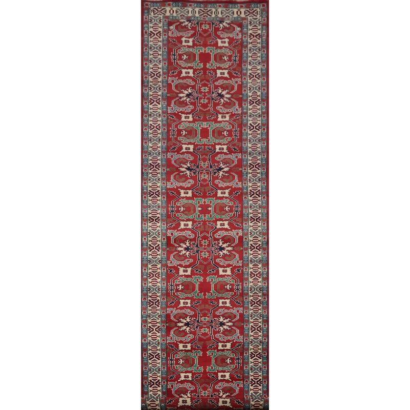 Hand Knotted Oriental 100% Wool Carpet Traditional Geometric Red Heriz (serapi) Runner Rug - 15' 10'' X 3' 0''