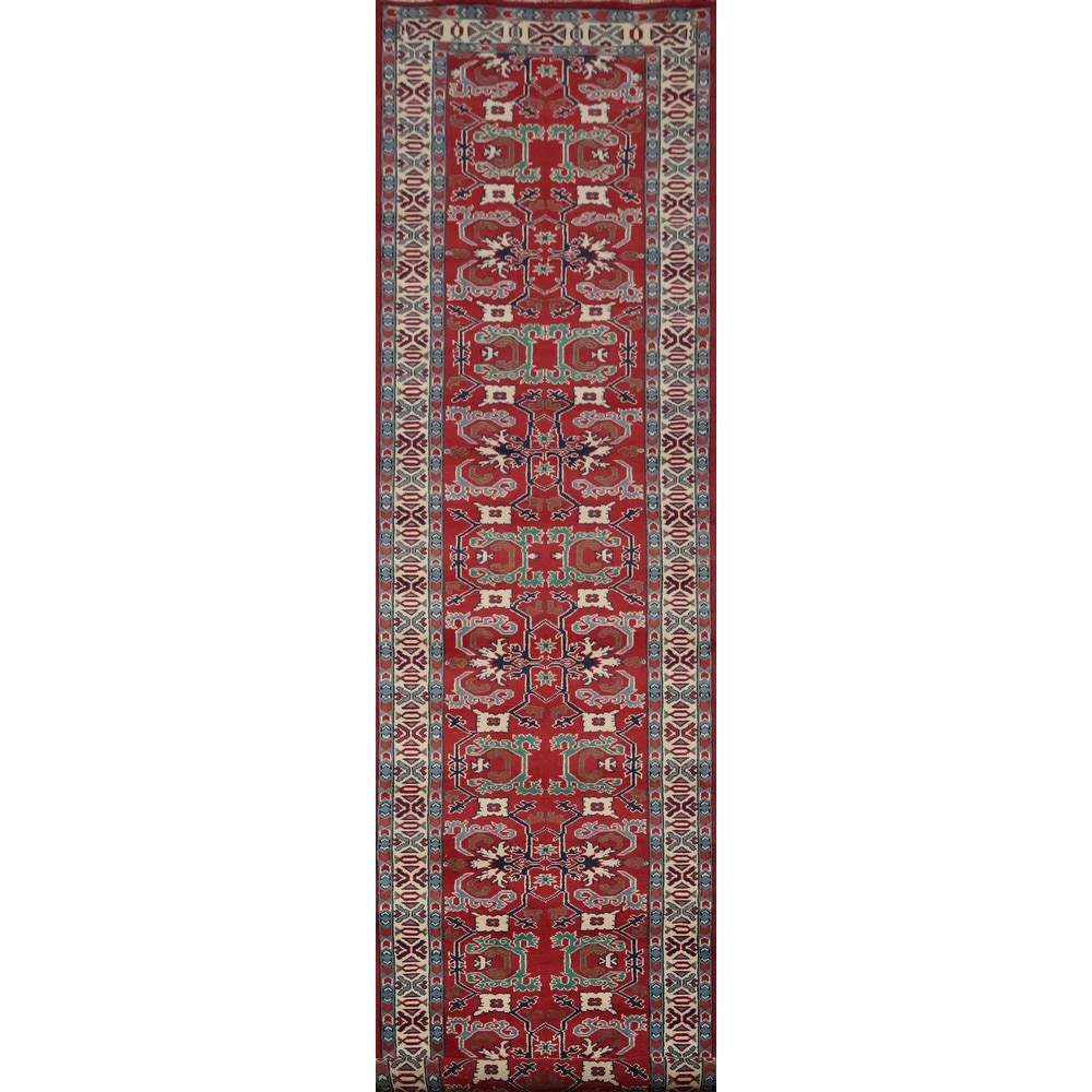 Hand Knotted Oriental 100% Wool Carpet Traditional Geometric Red Heriz (serapi) Runner Rug - 15' 10'' X 3' 0''