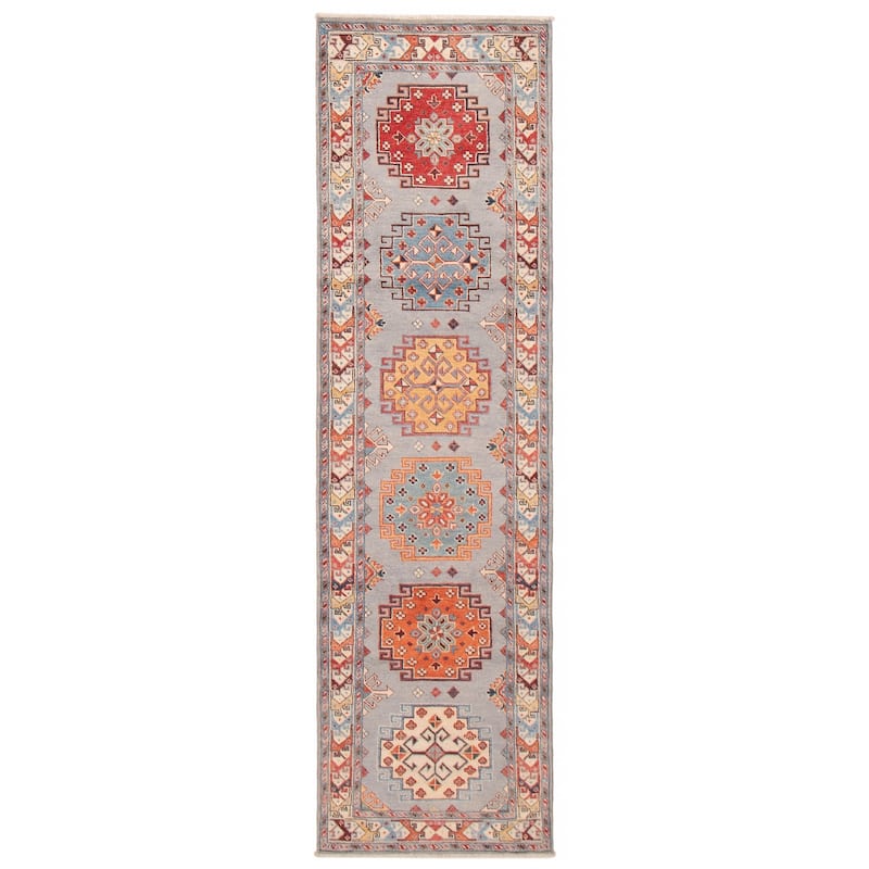 ECARPETGALLERY Hand-knotted Uzbek Ghazni Grey Wool Rug - 2'8 x 9'8 - Light Grey - 2'8 x 9'8