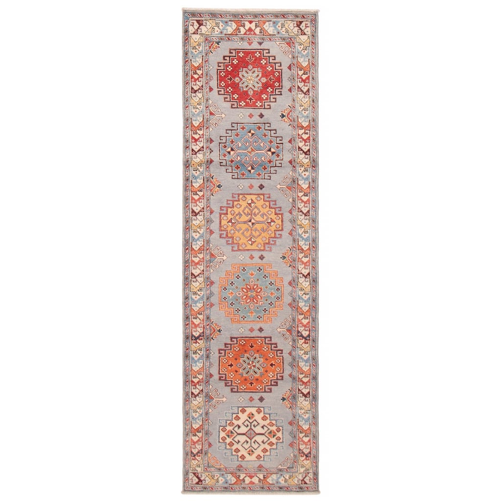 ECARPETGALLERY Hand-knotted Uzbek Ghazni Grey Wool Rug - 2'8 x 9'8