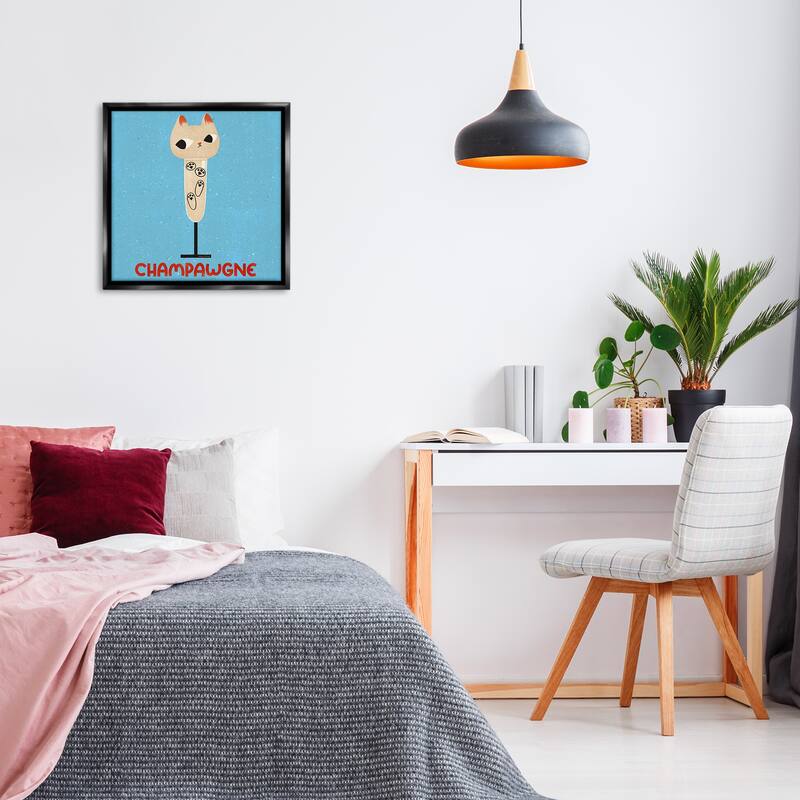 Stupell Champawgne Feline Wine Framed Floater Canvas Wall Art Design By Carrie Cantwell