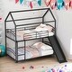 preview thumbnail 1 of 11, Twin Over Twin Metal Bunk Bed with Slide, House Design for Kids,Black, Convertible to Two Beds Red