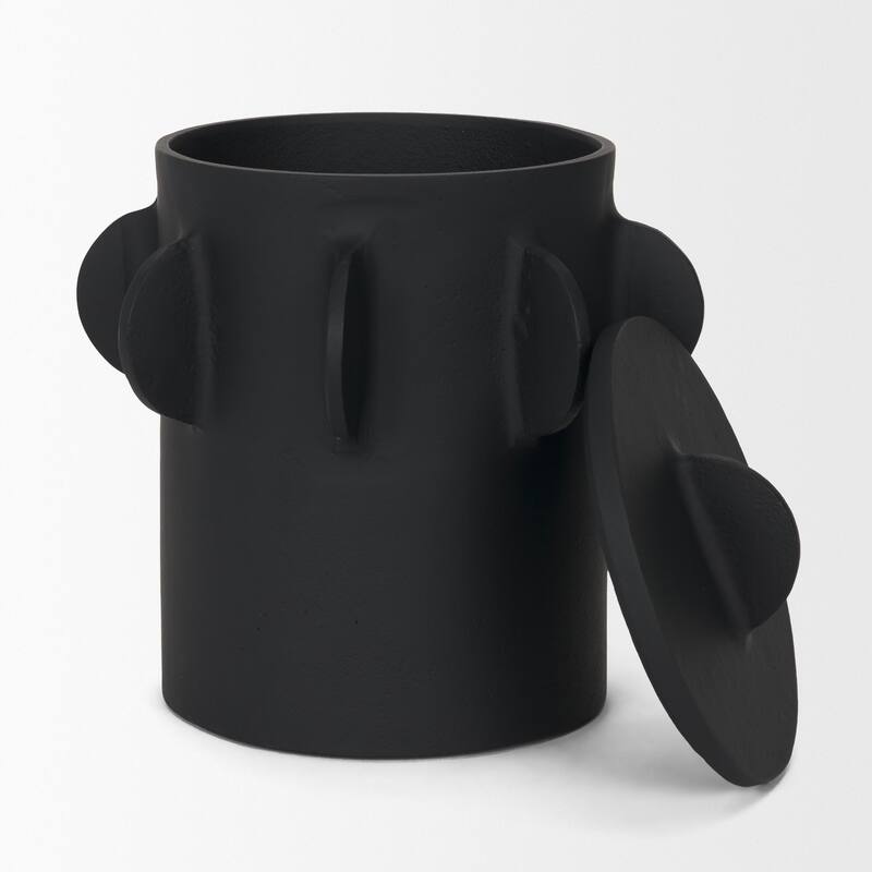 Deacon Large Matte Black Metal Canister with Sculptural Handles