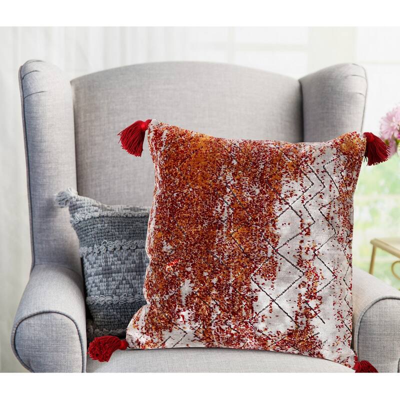 Sevita Red and Silver Traditional Textured Embers Throw Pillow