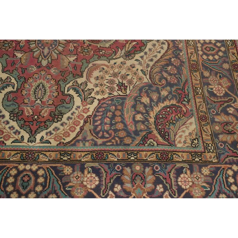 Hand Knotted Oriental 100% Wool Carpet Traditional Floral Pink Tabriz Area Rug - 9' 7'' X 6' 7''