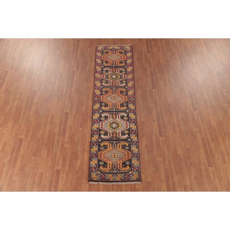 Kazak Runner Rug Hand-Knotted Wool Carpet - 2'6"x 9'8"