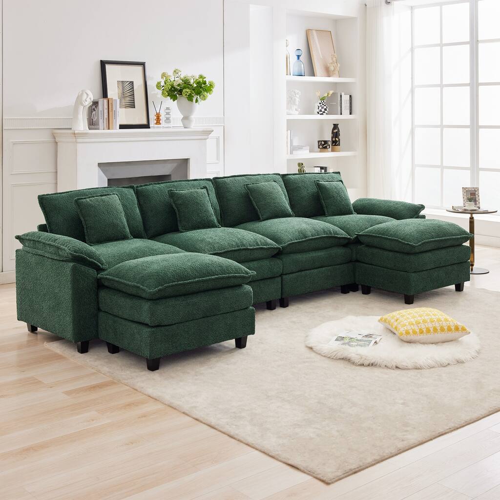 Modular Chenille Sectional Sofa with Ottomans, Deep Seat, Wide Padded Armrests, 2-Seat / 3-Seat / 4-Seat Options
