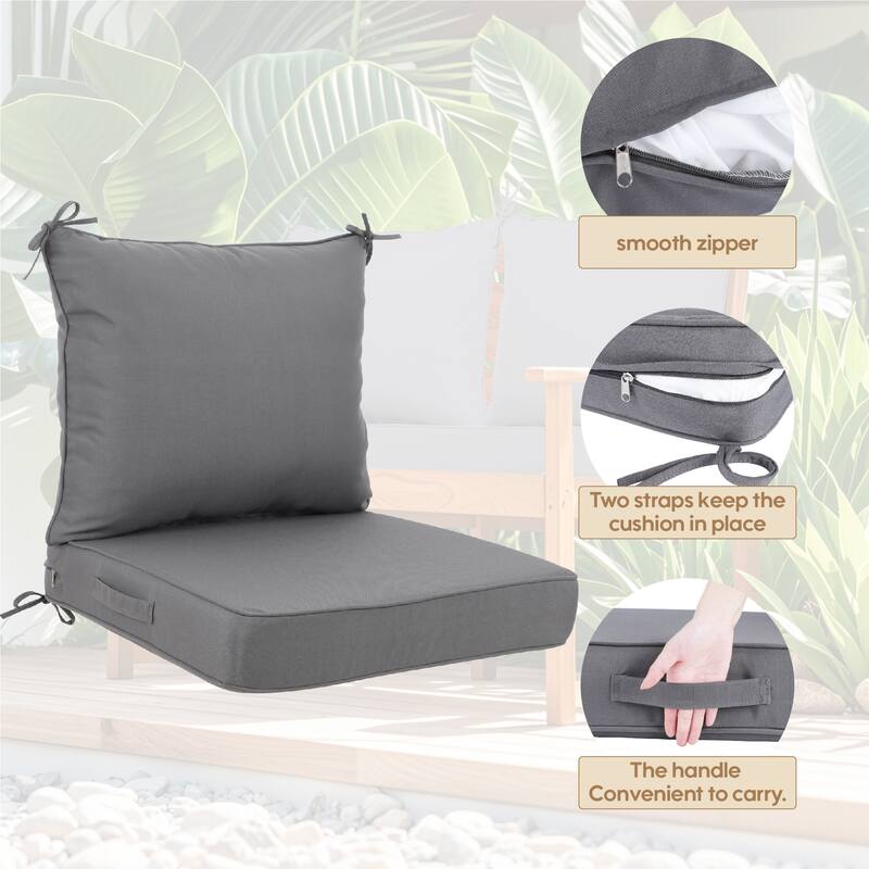 2 Pieces Waterproof Polyester Patio Seat and Back Cushions 24x24 Deep Comfort for Outdoor Seating
