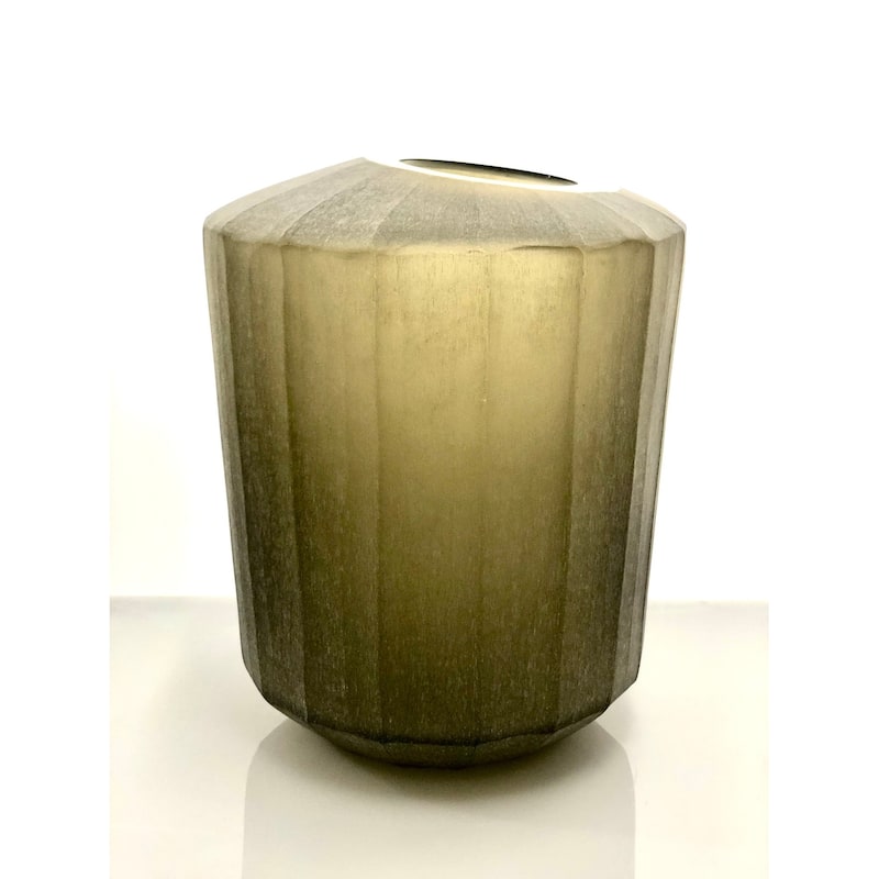 Vase Long Smoke Vertical Flat Cut Stone Finish Dia 9" -ST - Smoke - Smoke