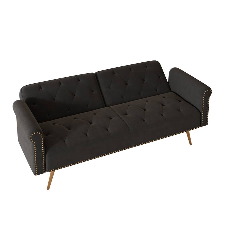 69.7-inch sofa bed with nailhead trim, matching throw pillows