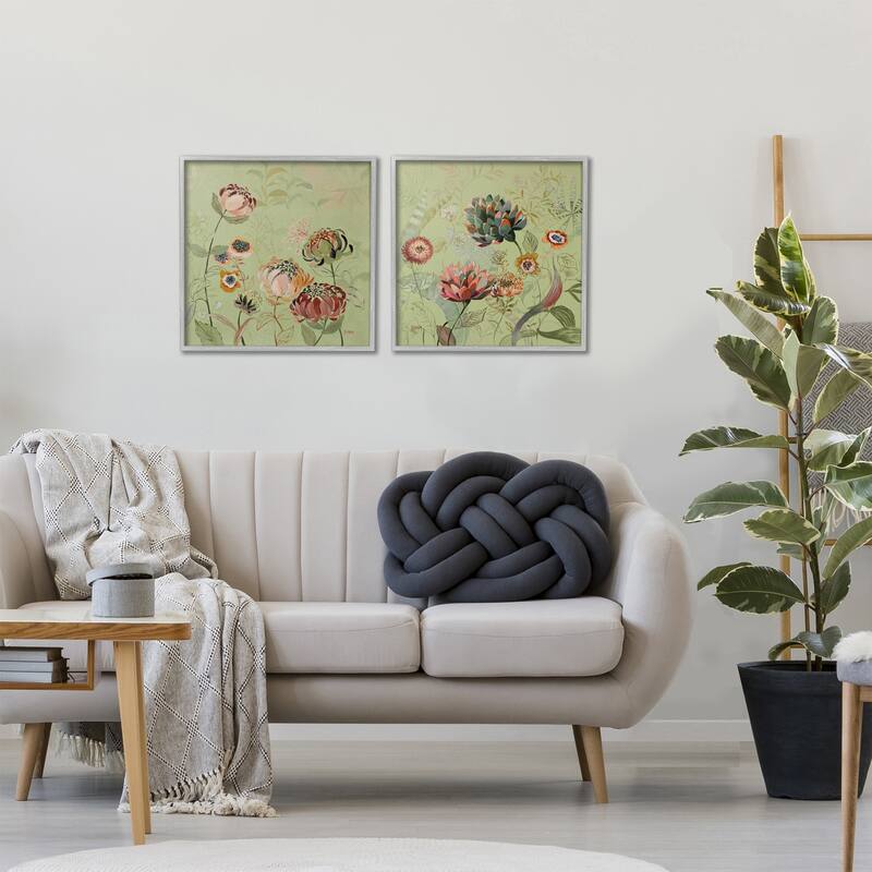 Stupell Chrysanthemums on Olive Green Framed Giclee Art Design By Dusza (Set of 2)