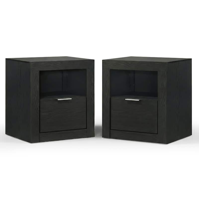 Furniture of America Merro Modern Solid Wood 1-Drawer Nightstand with Top Open Shelf (Set of 2)
