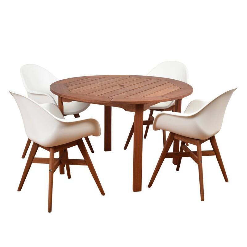 5-Piece Brown White Charlotte Eucalyptus Round Patio Dining Set 47"